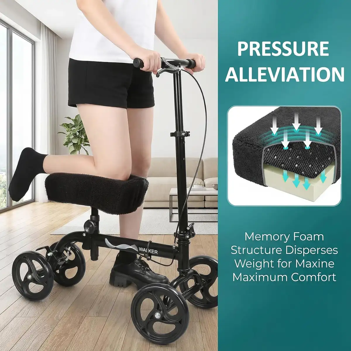 WHLICKS Memory Foam Knee Scooter Cushion — Memory foam cushion with removable cover detail image 1