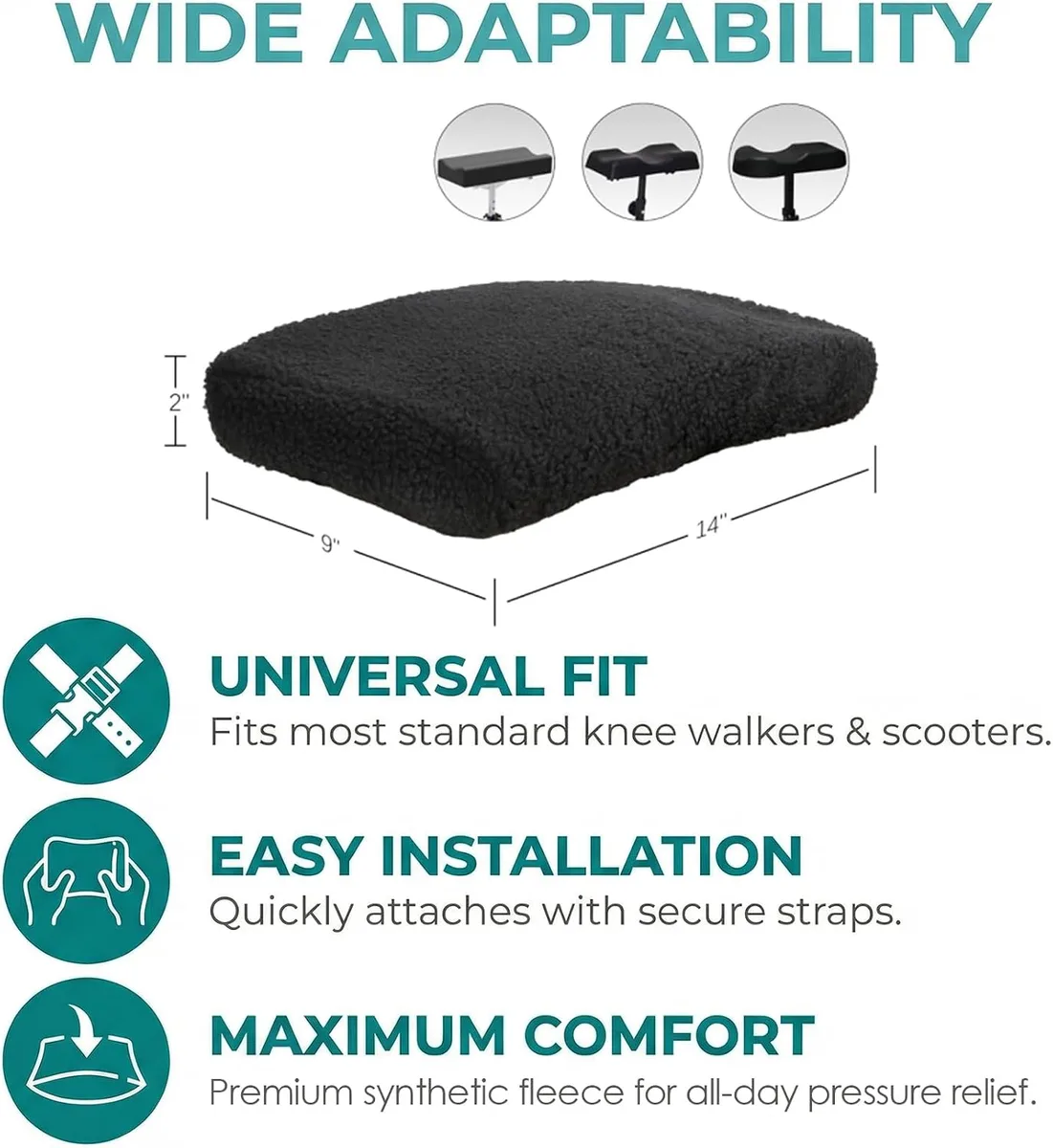 WHLICKS Memory Foam Knee Scooter Cushion — Memory foam cushion with removable cover detail image 2