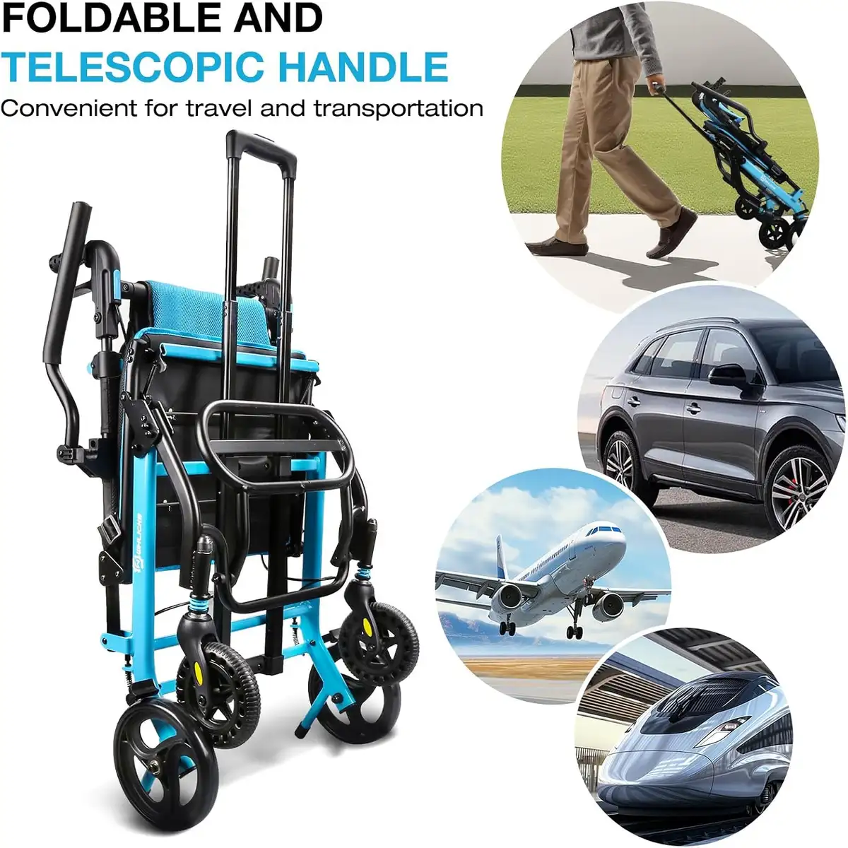 WHLICKS A03 Folding Transport Wheelchair — 18-inch seat configuration image 2