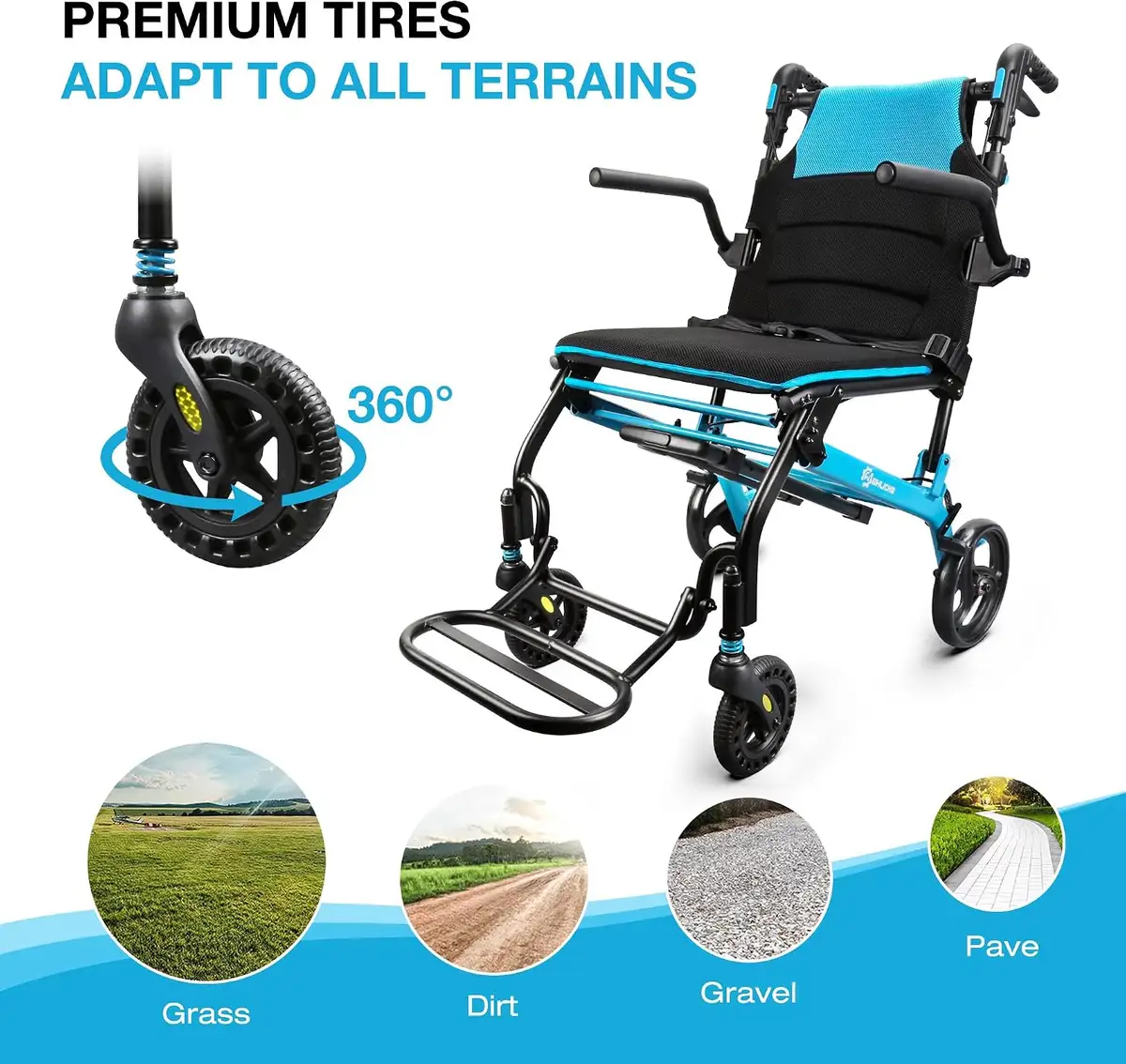 WHLICKS A03 Folding Transport Wheelchair — 18-inch seat configuration image 3