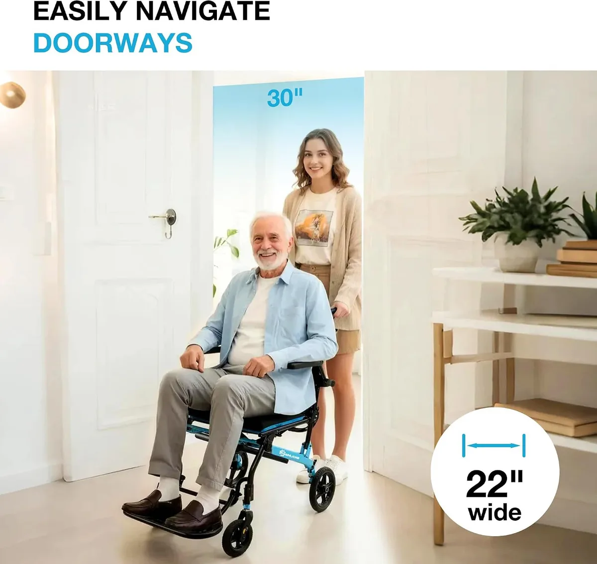 WHLICKS A03 Folding Transport Wheelchair — 18-inch seat configuration image 7