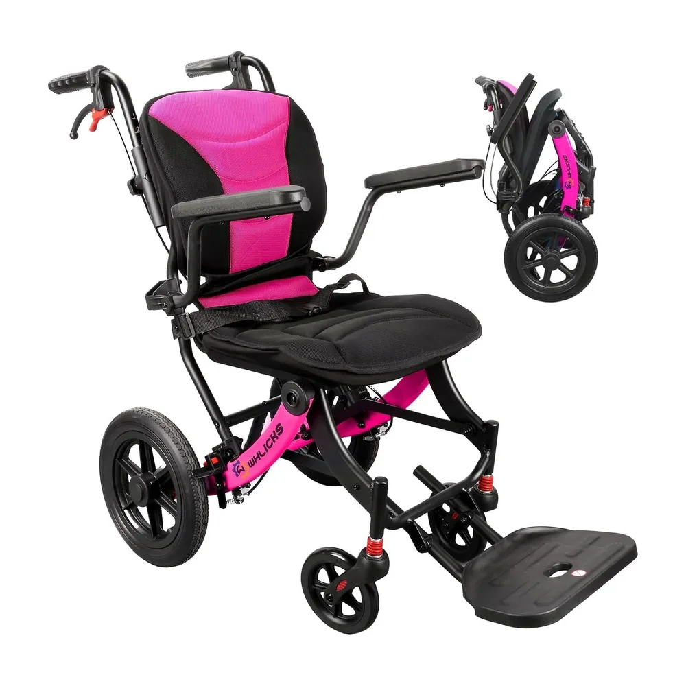 WHLICKS A04 Folding Transport Wheelchair — Rose Red