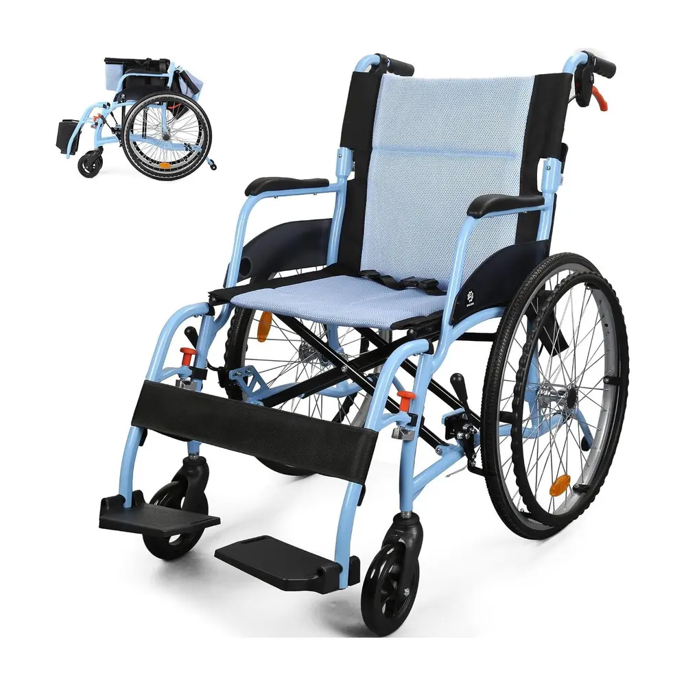 WHLICKS A06S Folding Manual Wheelchair — Sky Blue (New)