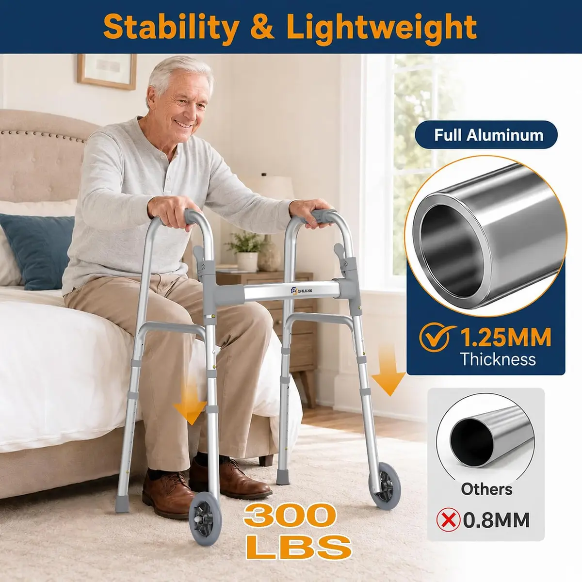 WHLICKS SW10 Folding Walker with Ski Glides — SW10 image 2