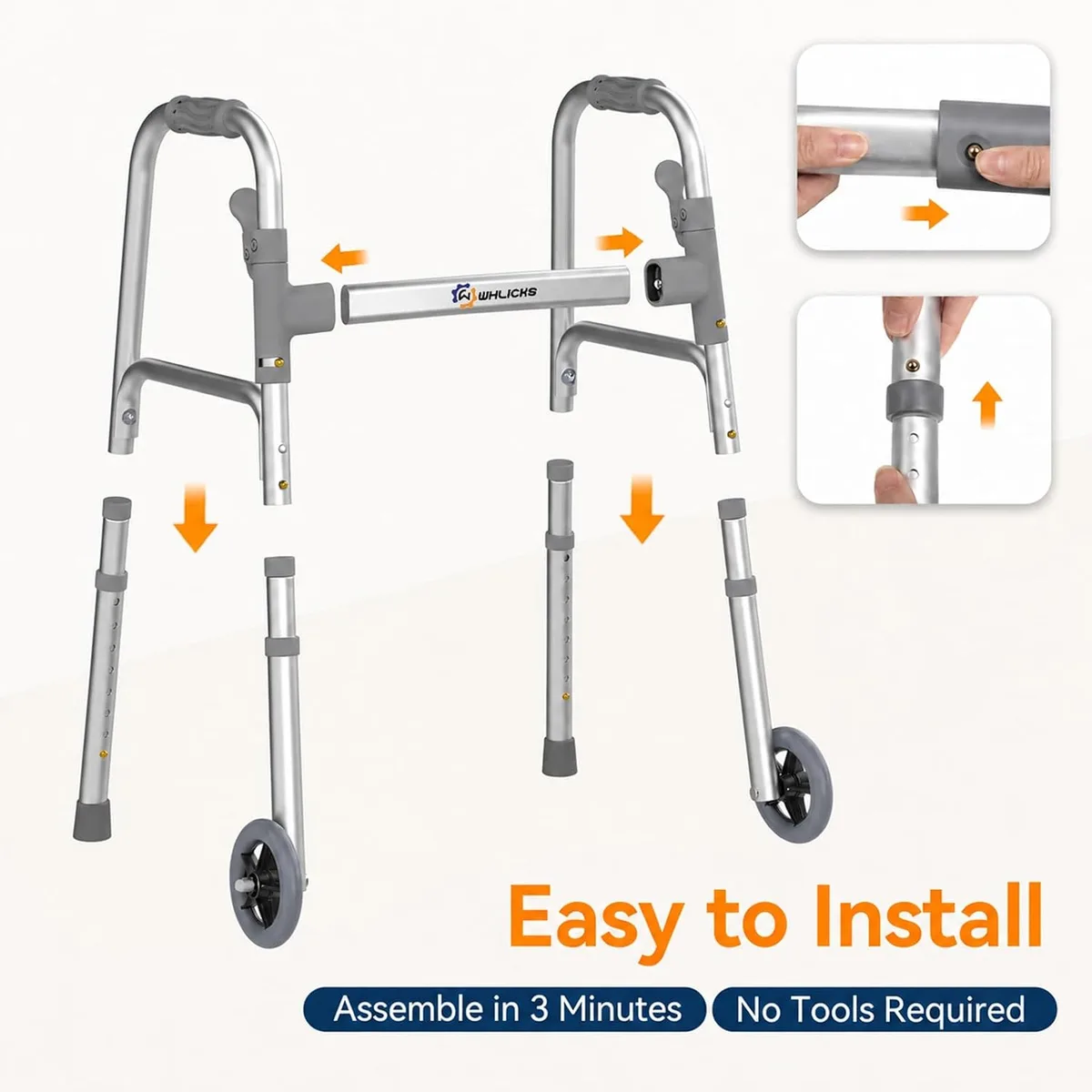 WHLICKS SW10 Folding Walker with Ski Glides — SW10 image 7
