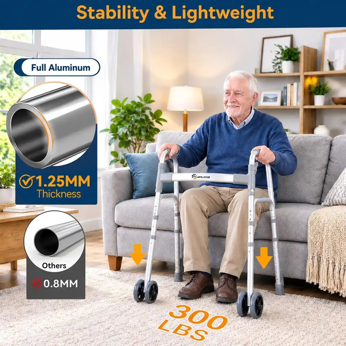 WHLICKS SW40 Folding Walker with Dual Wheels & Brakes — SW40 image 2