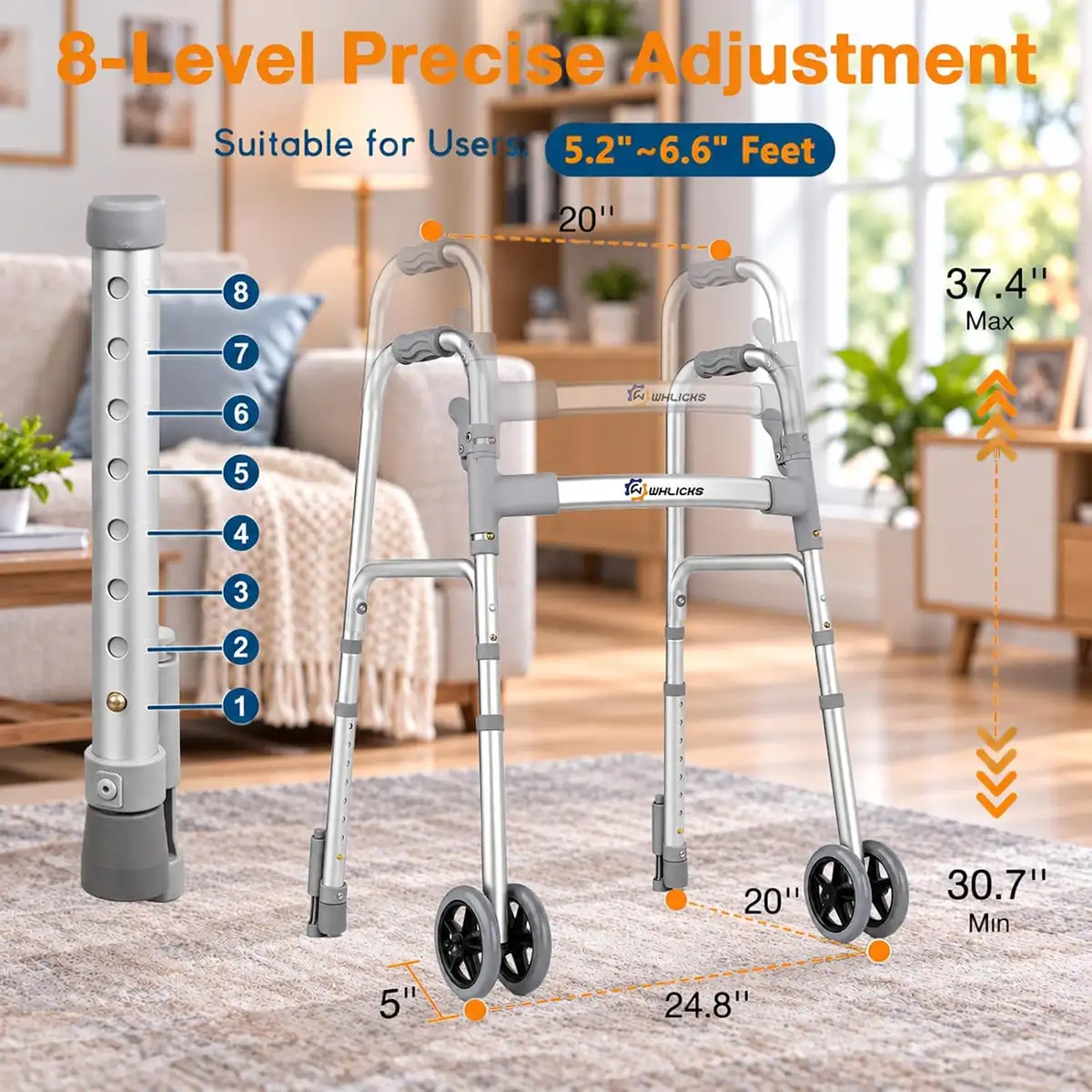 WHLICKS SW40 Folding Walker with Dual Wheels & Brakes — SW40 image 3