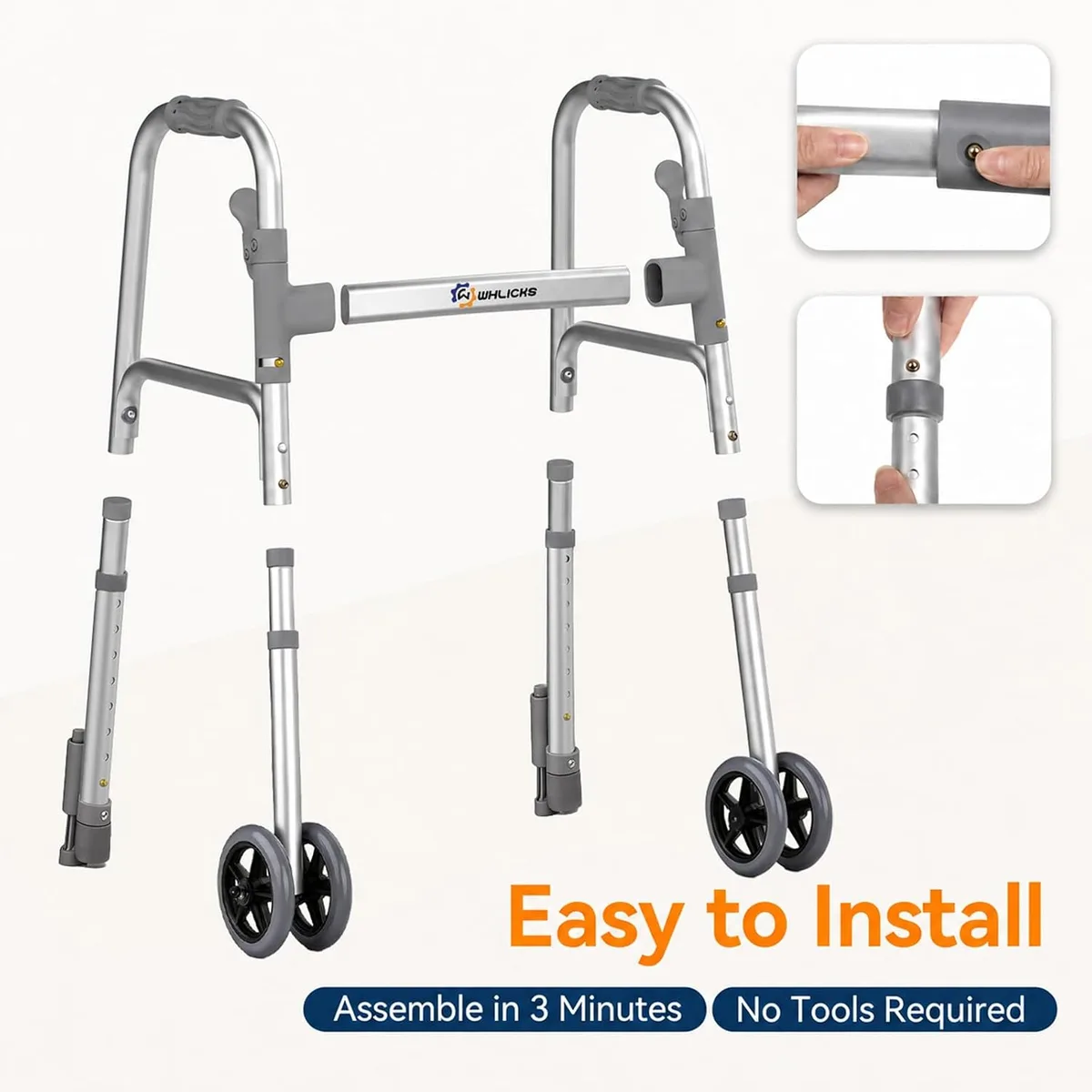 WHLICKS SW40 Folding Walker with Dual Wheels & Brakes — SW40 image 7