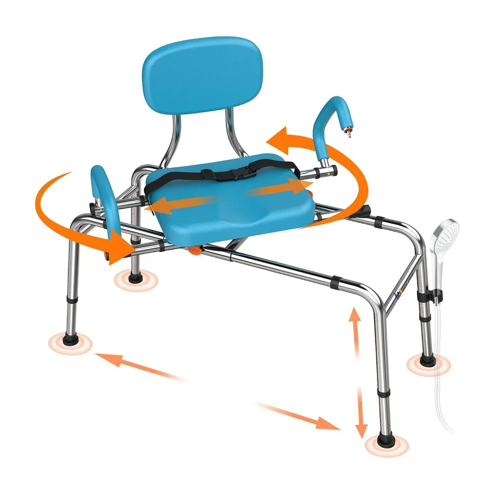WHLICKS Light Blue Sliding Shower Transfer Chair — Light Blue