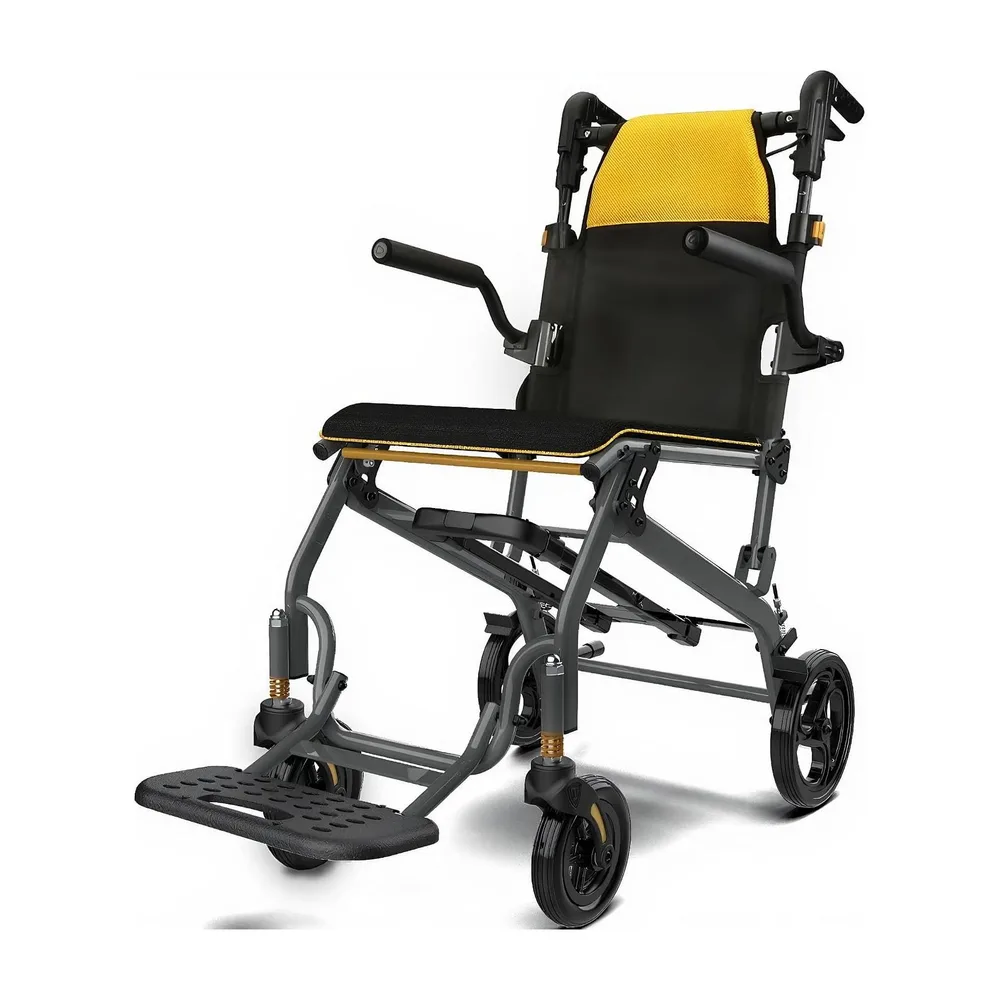 WHLICKS 19.4 lb Folding Transport Wheelchair — Yellow